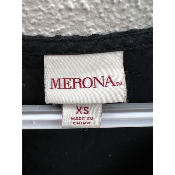 Womens Merona Black Cap Sleeve Crochet Square Detail Size XS - Picture 5 of 10